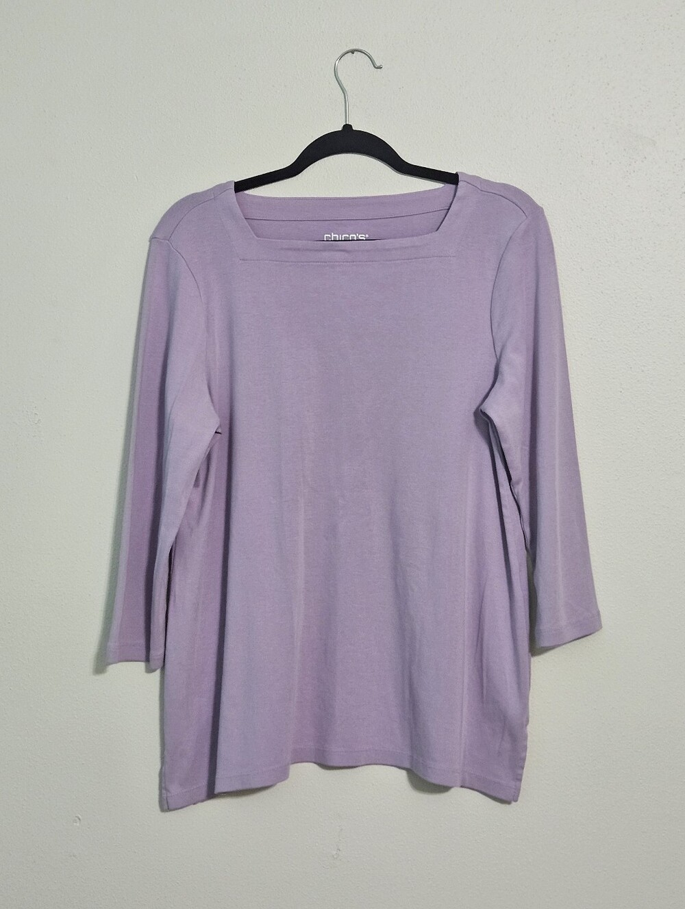 Chico's Lilac Purple 100% Pima Cotton Square Neck 3/4 Sleeve Top Size 2 (L)